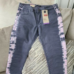 NWT Levi's $40 girls 14 regular denim legging graystonemauve side dye tie dye